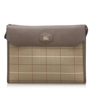 Burberry Vintage Brown Plaid Canvas Authentic Designer Clutch Shoulder Bag